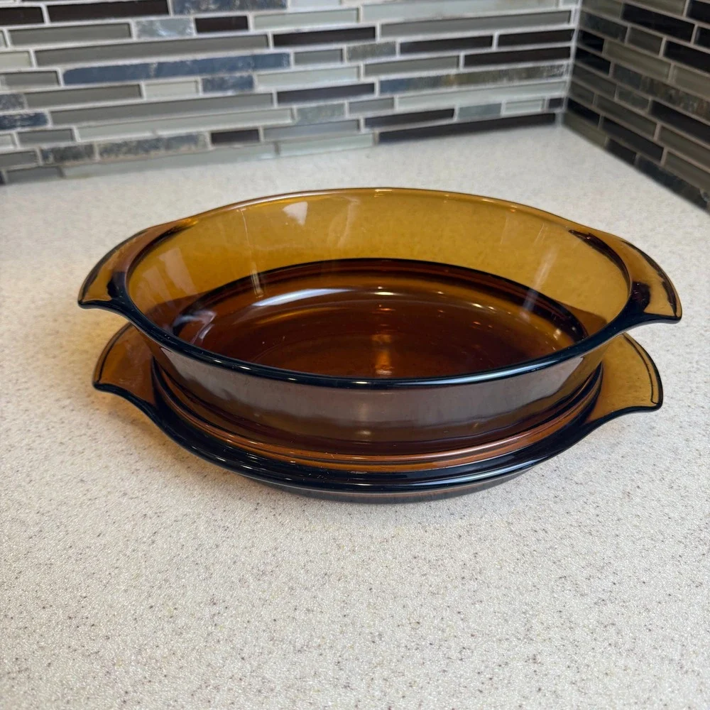 VTG Anchor Hocking Fire-King Amber Glass Casserole Dish with Lid Oven-Proof USA